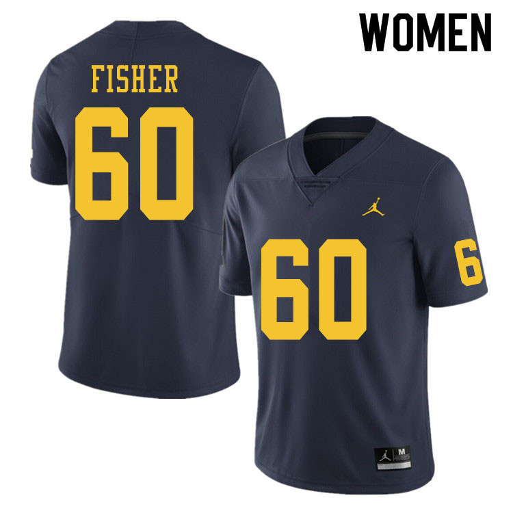 Women #60 Luke Fisher Michigan Wolverines College Football Jerseys Sale-Navy
